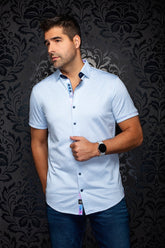 Chemise manches courtes en Knit extensible pour homme par Au Noir | ATACAMA (SS) Bleu | Machemise.ca, inventaire complet de la marque Au Noir
