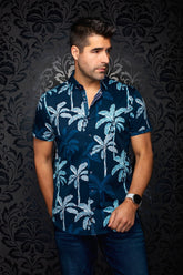 Chemise manches courtes en Knit extensible pour homme par Au Noir | AZURE (SS) Marine | Machemise.ca, inventaire complet de la marque Au Noir