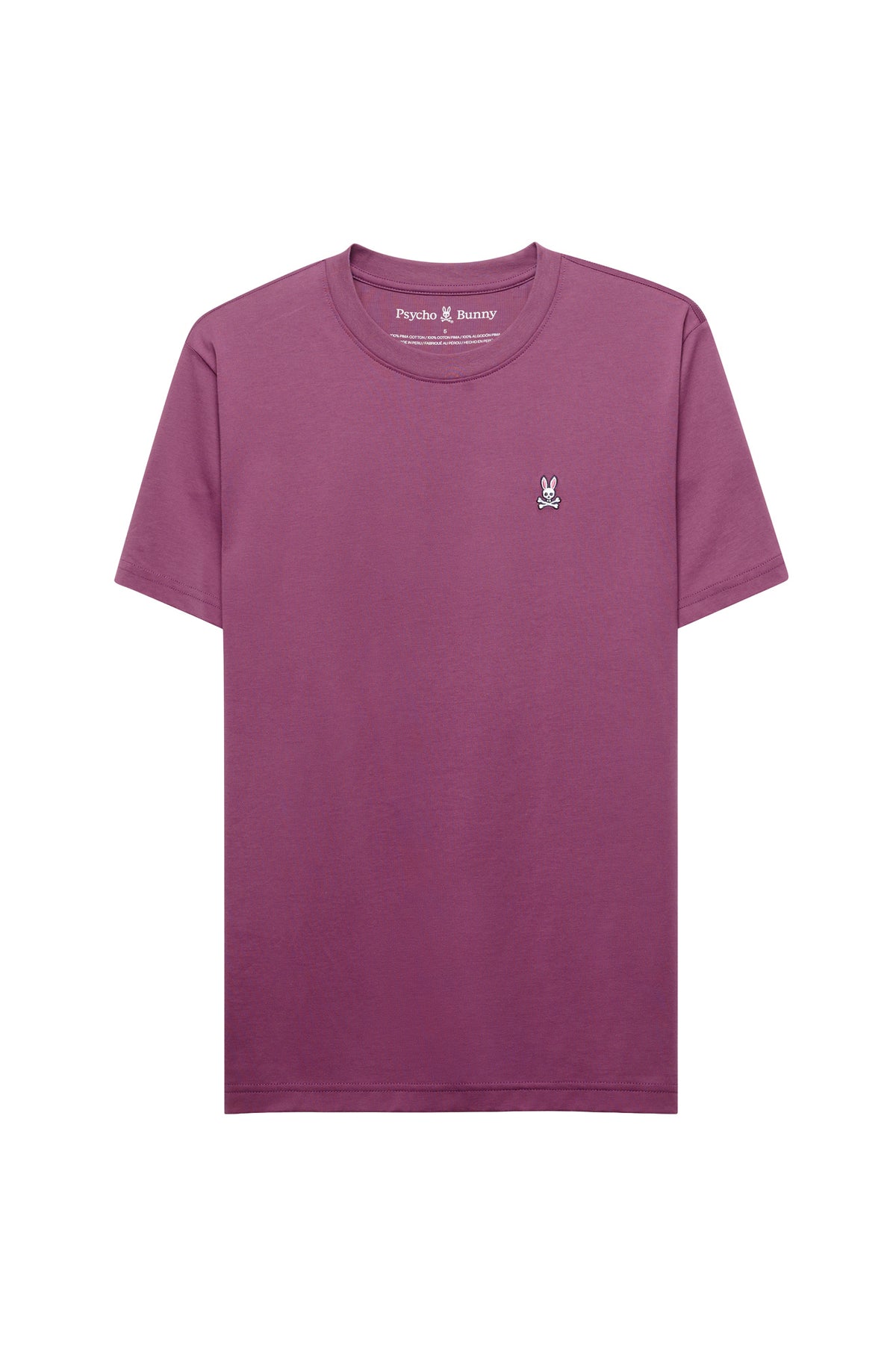 Front view of men's mauve purple short sleeve crewneck T-Shirt with small chest bunny logo by Psycho Bunny