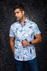 Chemise manches courtes en Knit extensible pour homme par Au Noir | BENJE (SS) Bleu Pâle | Machemise.ca, inventaire complet de la marque Au Noir