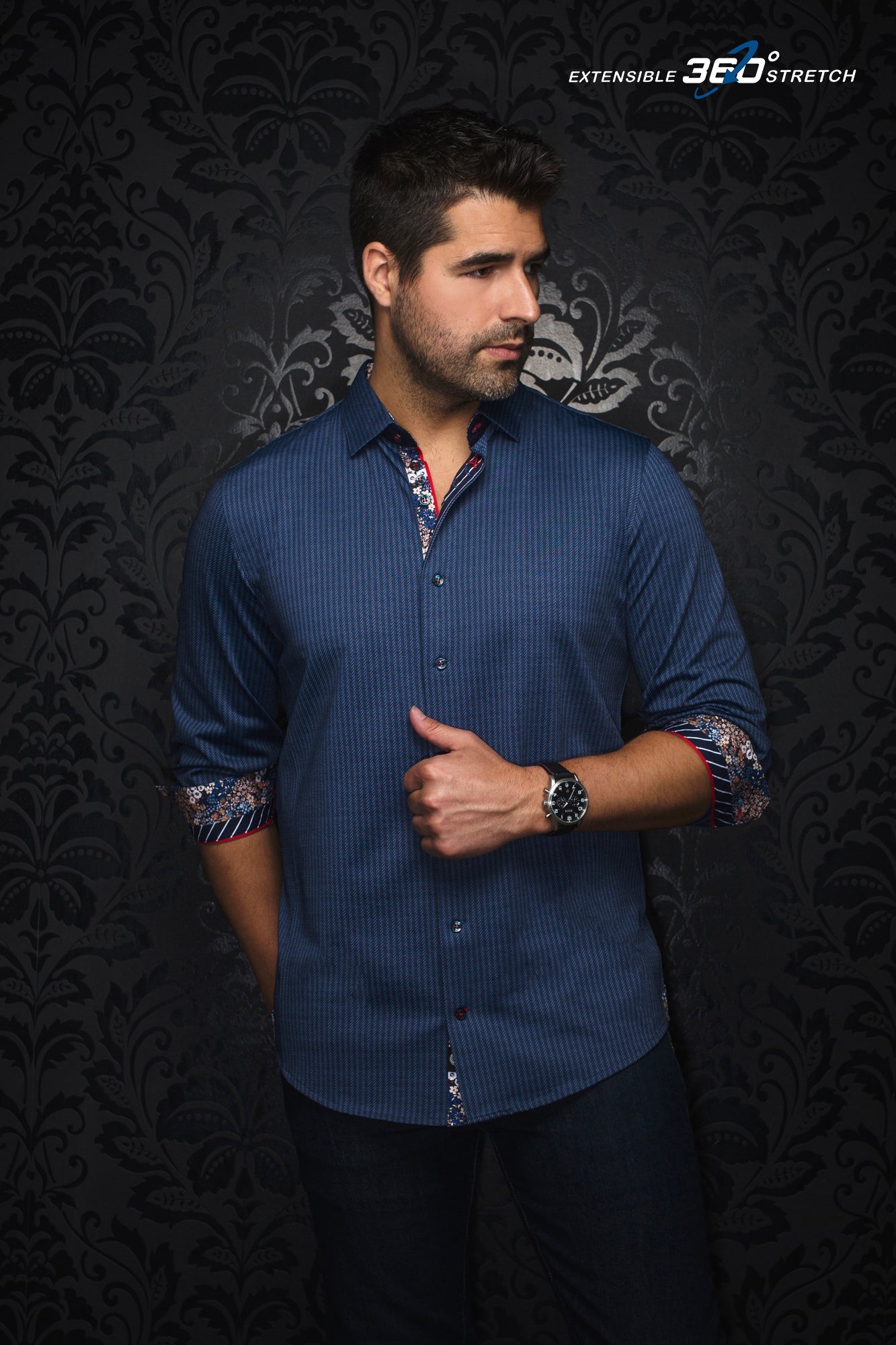 Chemise manches longues en Knit pour homme par Au Noir | BERNADO Bleu | Machemise.ca, inventaire complet de la marque Au Noir