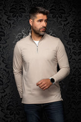 Men's beige sport jacket, front model view by Au Noir