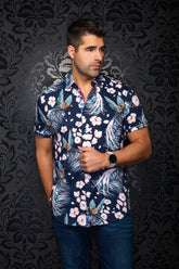 Chemise manches courtes en Knit extensible pour homme par Au Noir | BRASILIA (SS) Marine | Machemise.ca, inventaire complet de la marque Au Noir