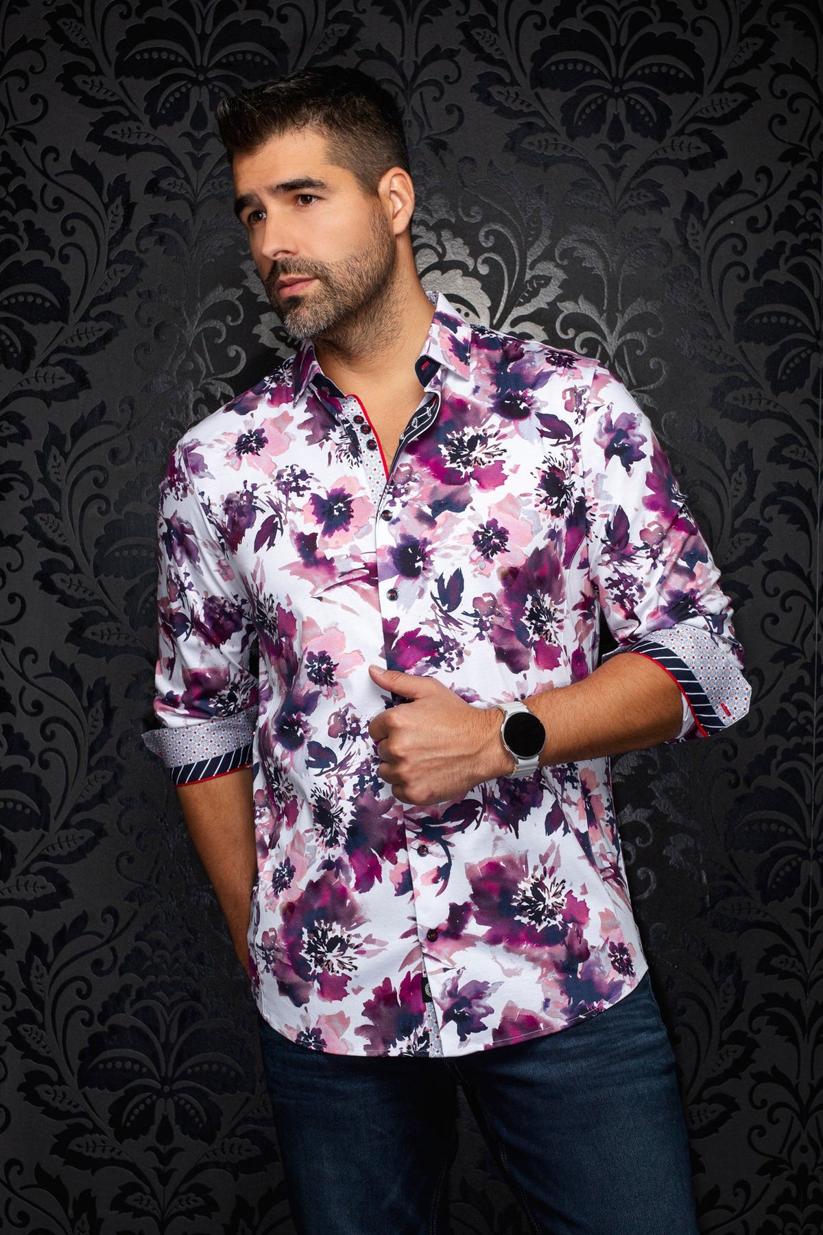 Chemise manches longues en Knit extensible pour homme par Au Noir | CARNAC Betterave | Machemise.ca, inventaire complet de la marque Au Noir