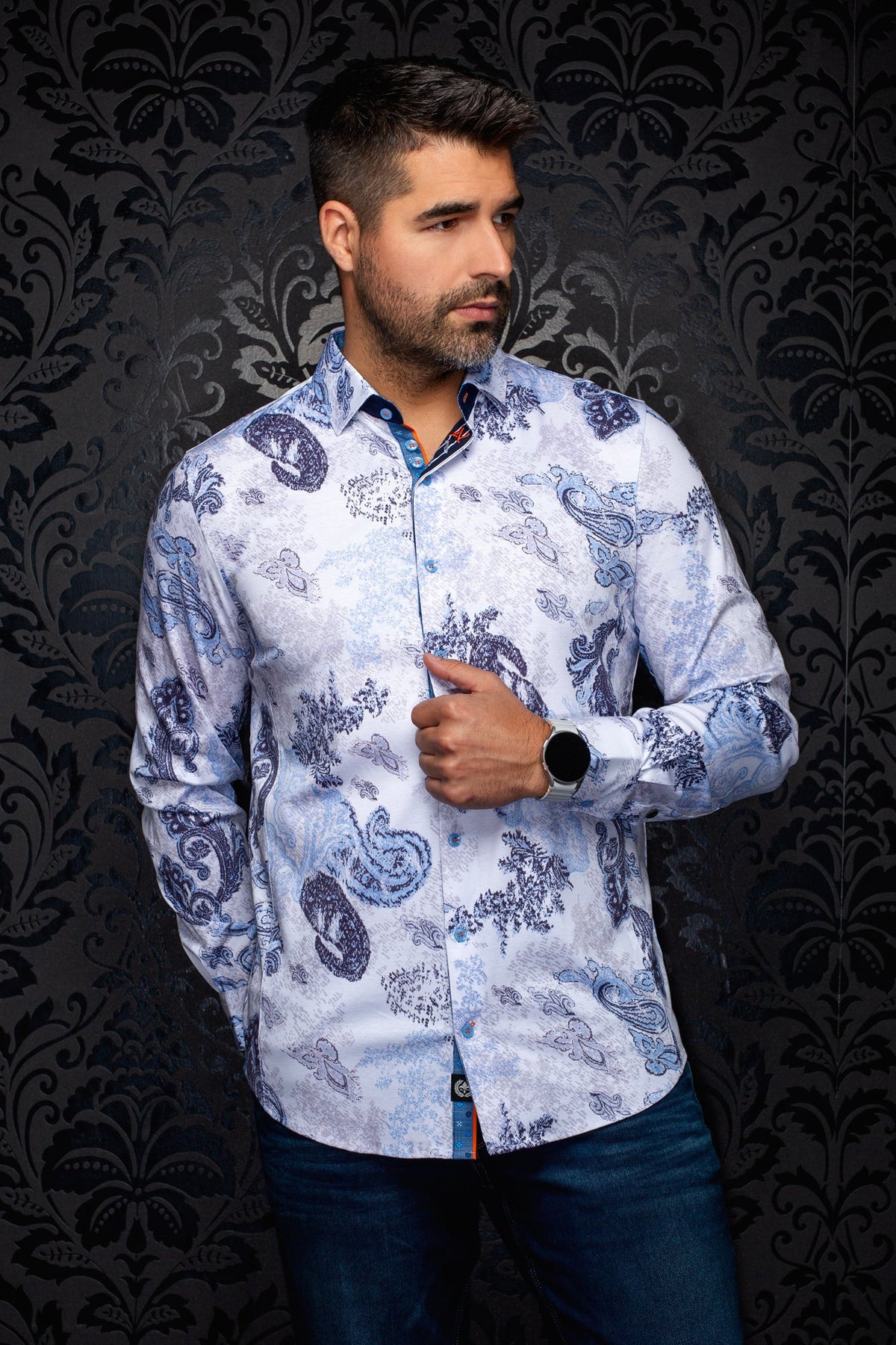 Chemise manches longues en Knit extensible pour homme par Au Noir | DAWNSTONE Bleu | Machemise.ca, inventaire complet de la marque Au Noir