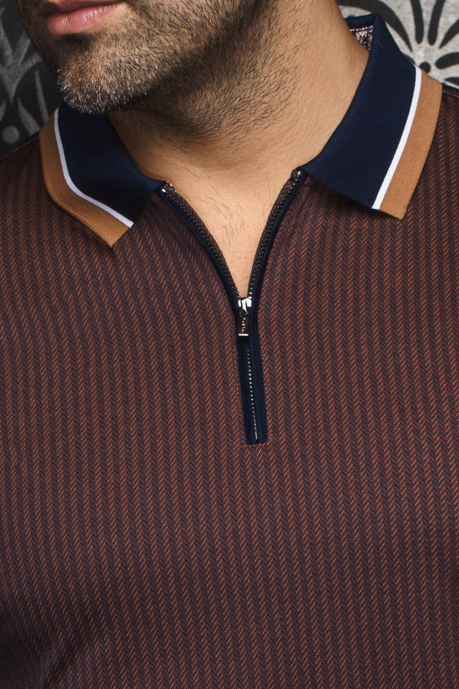 Long sleeve polo for men by Au Noir | FEDERICO Tobacco | Menshirt, complete inventory of the Au Noir brand