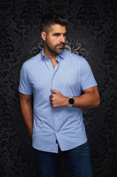 Chemise en nylon pour homme par Au Noir | GALVIN(SS) Bleu Clair | Machemise.ca, inventaire complet de la marque Au Noir