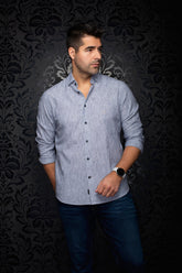 Chemise manches longues en lin pour homme par Au Noir | GERE Noir | Machemise.ca, inventaire complet de la marque Au Noir