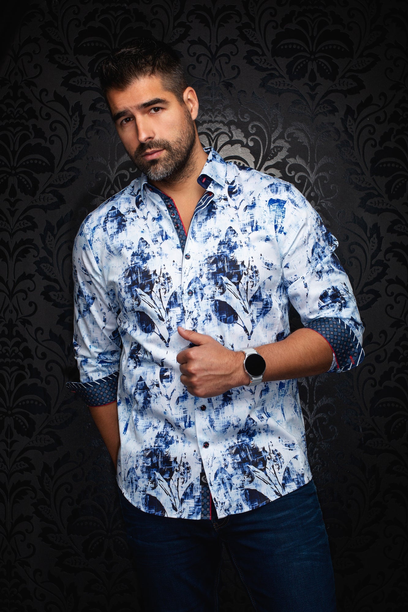 Chemise manches longues pour homme par Au Noir | JASPER Blanc Bleu | Machemise.ca, inventaire complet de la marque Au Noir