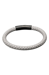 Men's light gray braided bracelet with black clasp and Au Noir logo, isolated product view