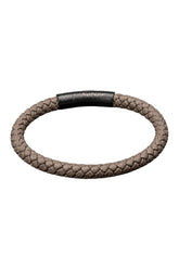 Men's taupe braided bracelet with black clasp and Au Noir logo on a white background, product view