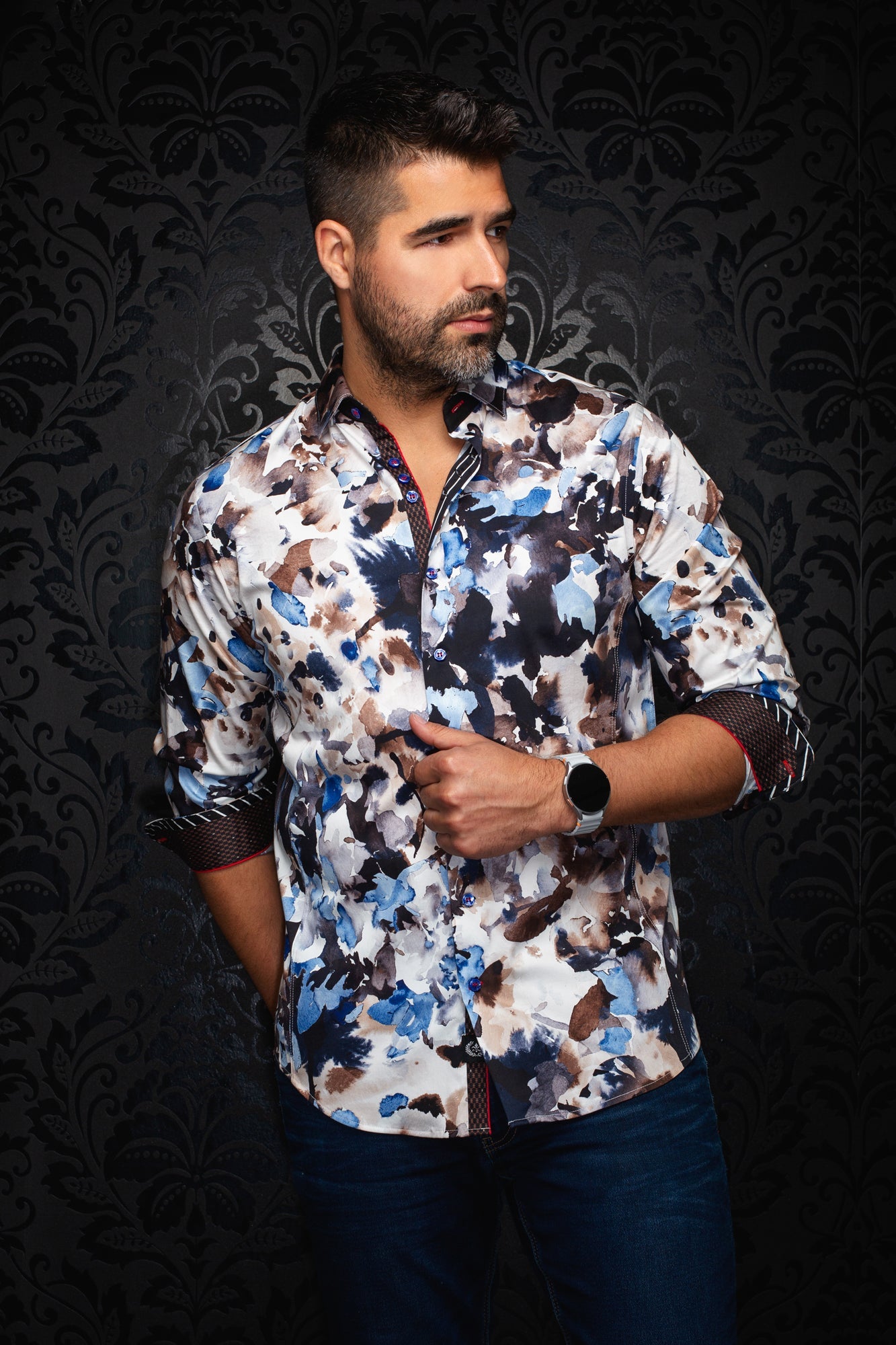 Chemise manches longues pour homme par Au Noir | MAGNUS Bleu Marron | Machemise.ca, inventaire complet de la marque Au Noir