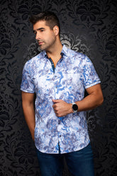 Chemise manches courtes en Knit extensible pour homme par Au Noir | MARBELLA (SS) Bleu | Machemise.ca, inventaire complet de la marque Au Noir