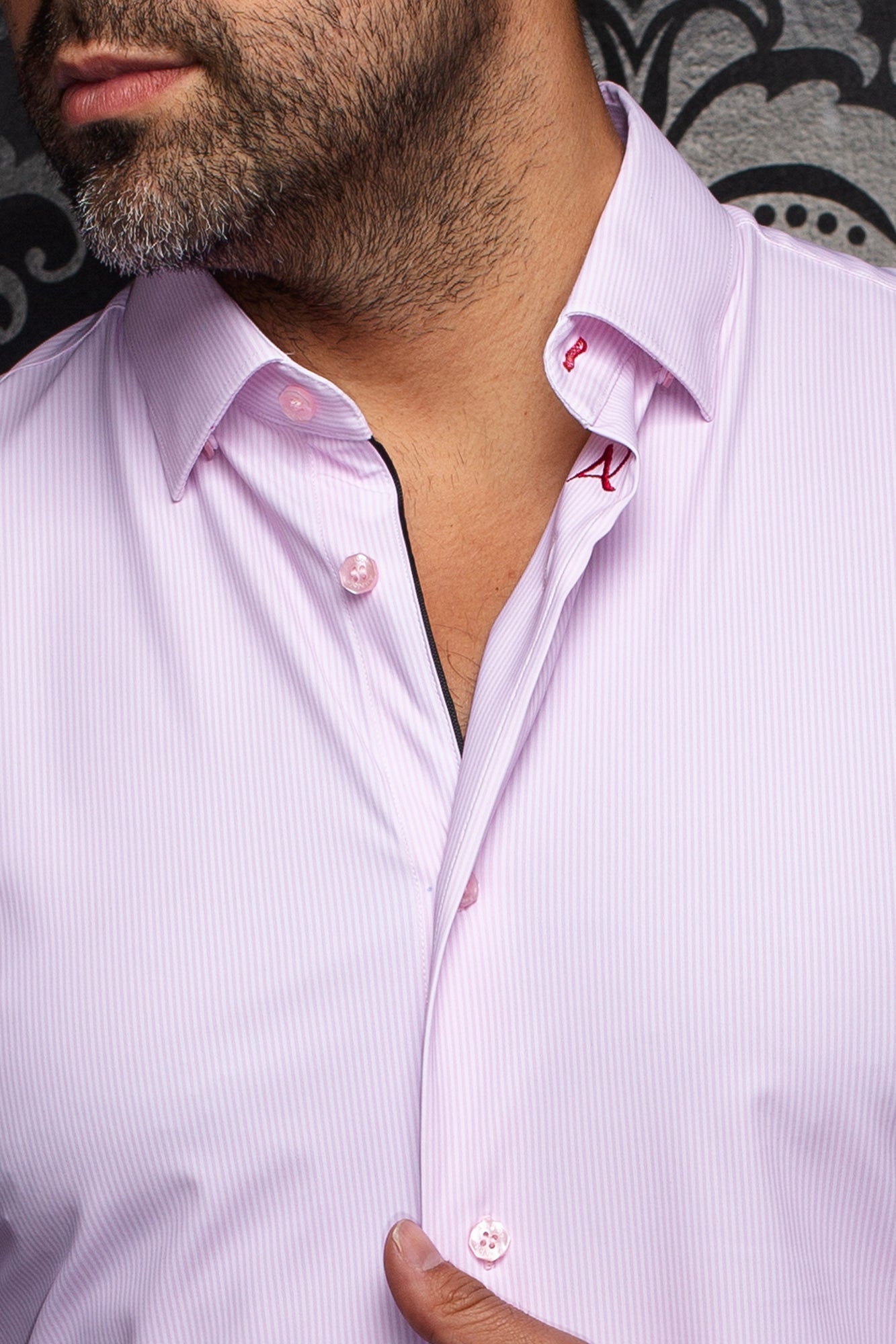 Chemise en nylon pour homme par Au Noir | NICOLAS STRP Rose | Machemise.ca, inventaire complet de la marque Au Noir