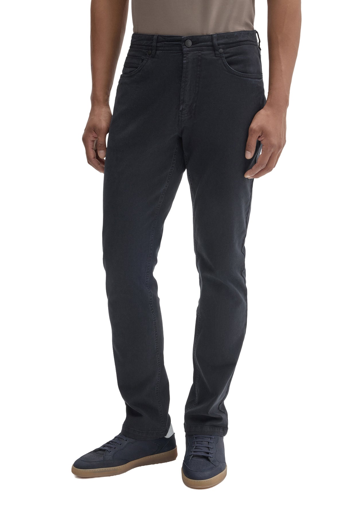 Robert Barakett men's washed black straight-leg jeans with button waistband and five-pocket styling shown from the front