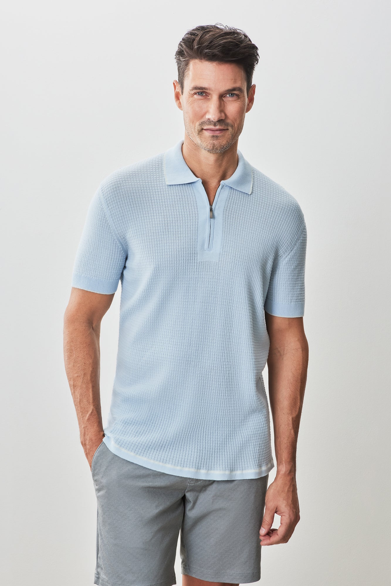 Polo avec zipper pour homme par Robert Barakett | RB51209 Denton Bleu Pâle | Machemise.ca, vêtements mode pour hommes