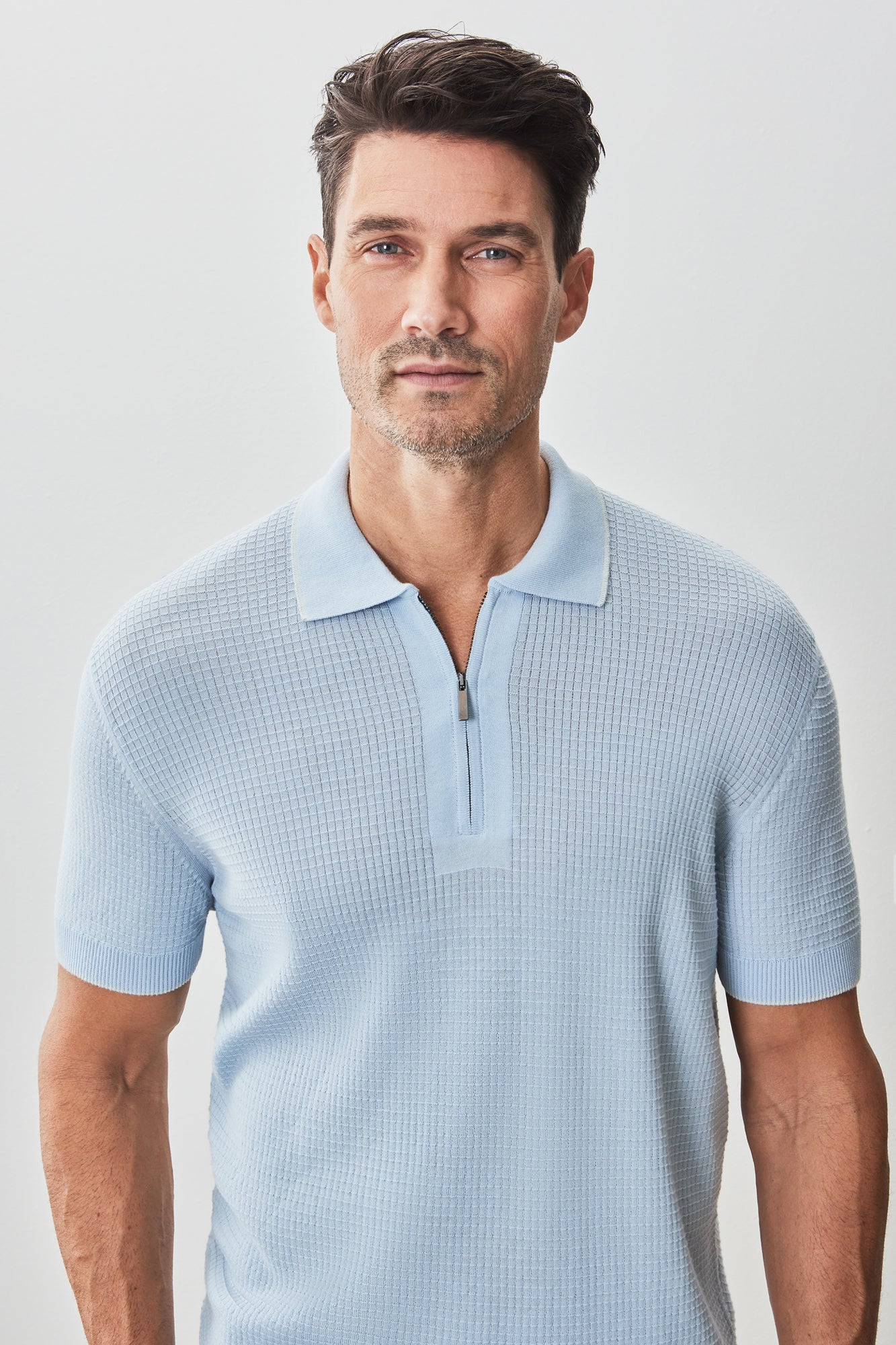 Polo avec zipper pour homme par Robert Barakett | RB51209 Denton Bleu Pâle | Machemise.ca, vêtements mode pour hommes