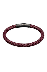 Men's burgundy braided bracelet with black clasp, white Au Noir logo, and small silver rivets, product view
