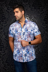 Chemise manches courtes en Knit extensible pour homme par Au Noir | VENICE (SS) Blanc Multi | Machemise.ca, inventaire complet de la marque Au Noir