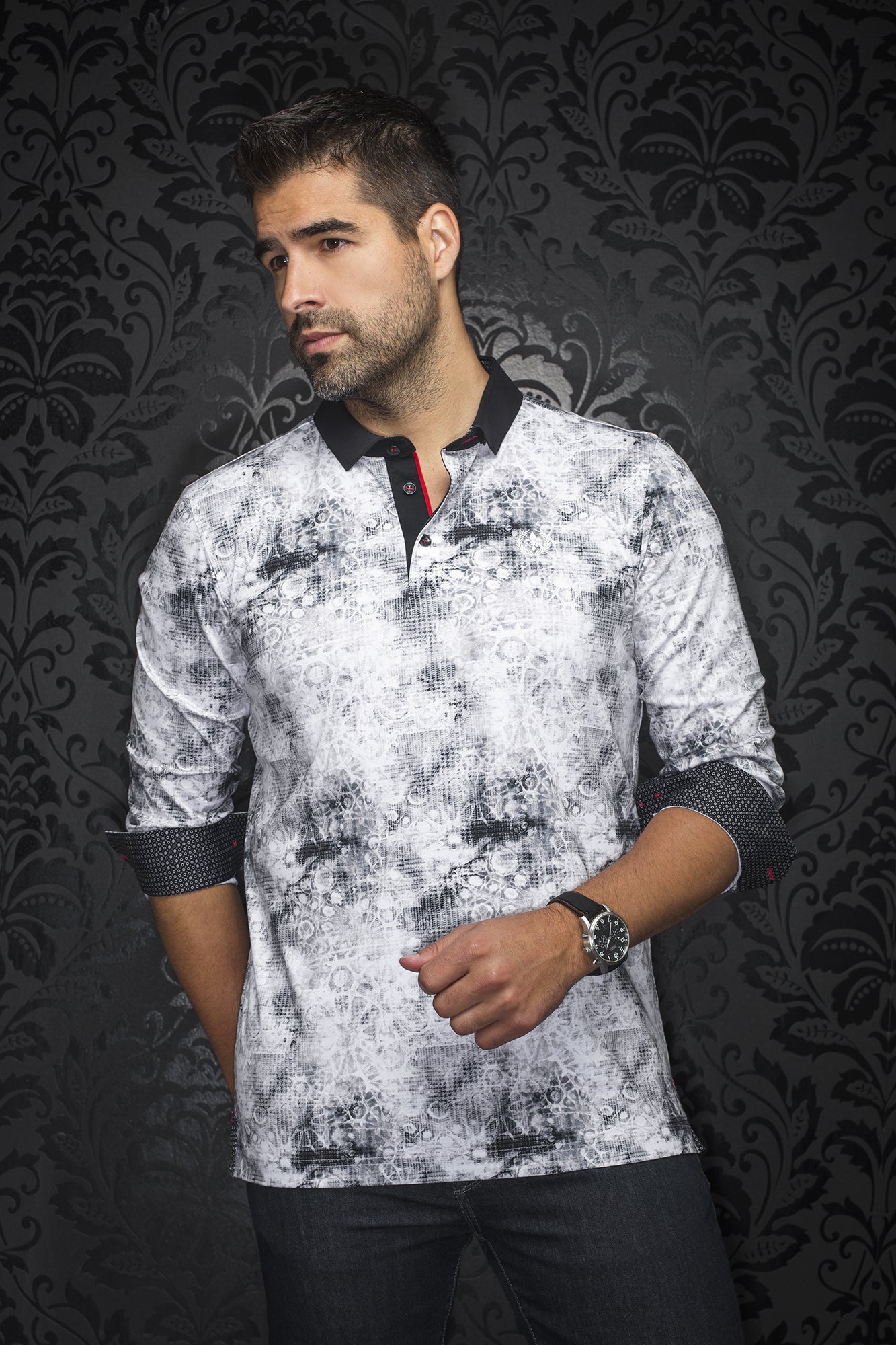 Polo manches longues pour homme par Au Noir | NUNEZ Blanc | Machemise.ca, inventaire complet de la marque Au Noir