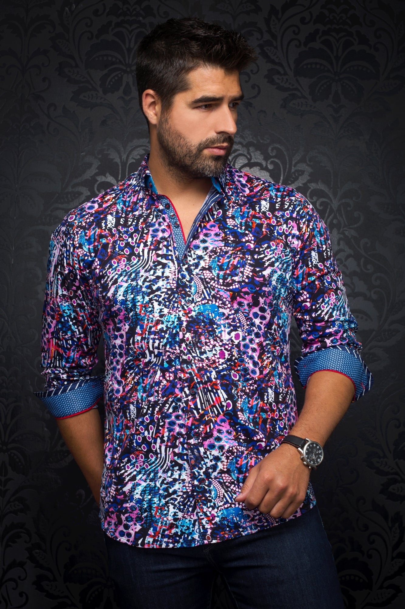 Chemise manches longues pour homme par Au Noir | TAXCO Rose Multi/PiNK MULTI | Machemise.ca, inventaire complet de la marque Au Noir