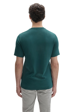 Robert Barakett men's teal short sleeve crewneck T-Shirt with a straight stitched hem shown from the back