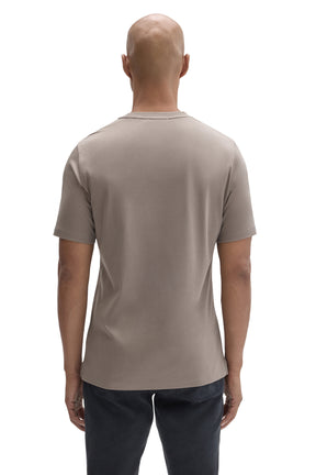 Robert Barakett men's taupe grey short sleeve crewneck T-Shirt with shoulder seams and straight hem shown from the back