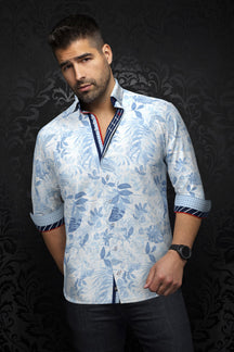 Knit long sleeve shirt for men by Au Noir | ADRIEN Light Blue | Menshirt, complete inventory of the Au Noir brand