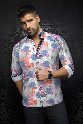 Knit long sleeve shirt for men by Au Noir | ALBORI White Multi | Menshirt, complete inventory of the Au Noir brand