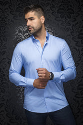 Knit long sleeve shirt for men by Au Noir | ALEXANDER NDL Light Blue | Menshirt, complete inventory of the Au Noir brand