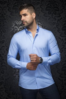 Knit long sleeve shirt for men by Au Noir | ALEXANDER NDL Light Blue | Menshirt, complete inventory of the Au Noir brand