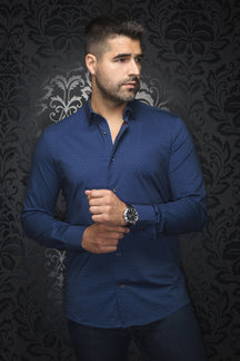 Knit long sleeve shirt for men by Au Noir | ALEXANDER NDL Navy | Menshirt, complete inventory of the Au Noir brand
