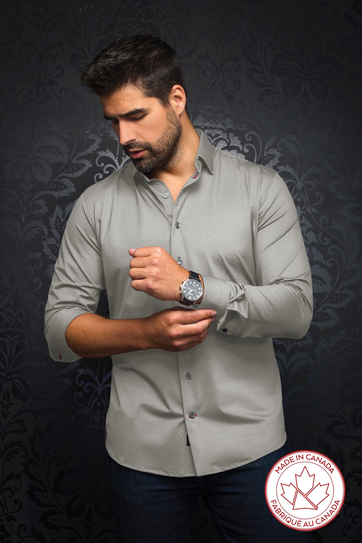 Chemise manches longues en Knit fabriquée au Canada pour homme par Au Noir | ALEXANDER Gris | Machemise.ca, inventaire complet de la marque Au Noir