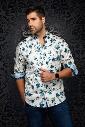 Chemise manches longues en coton extensible pour homme par Au Noir | AMARO Beige | Machemise.ca, inventaire complet de la marque Au Noir