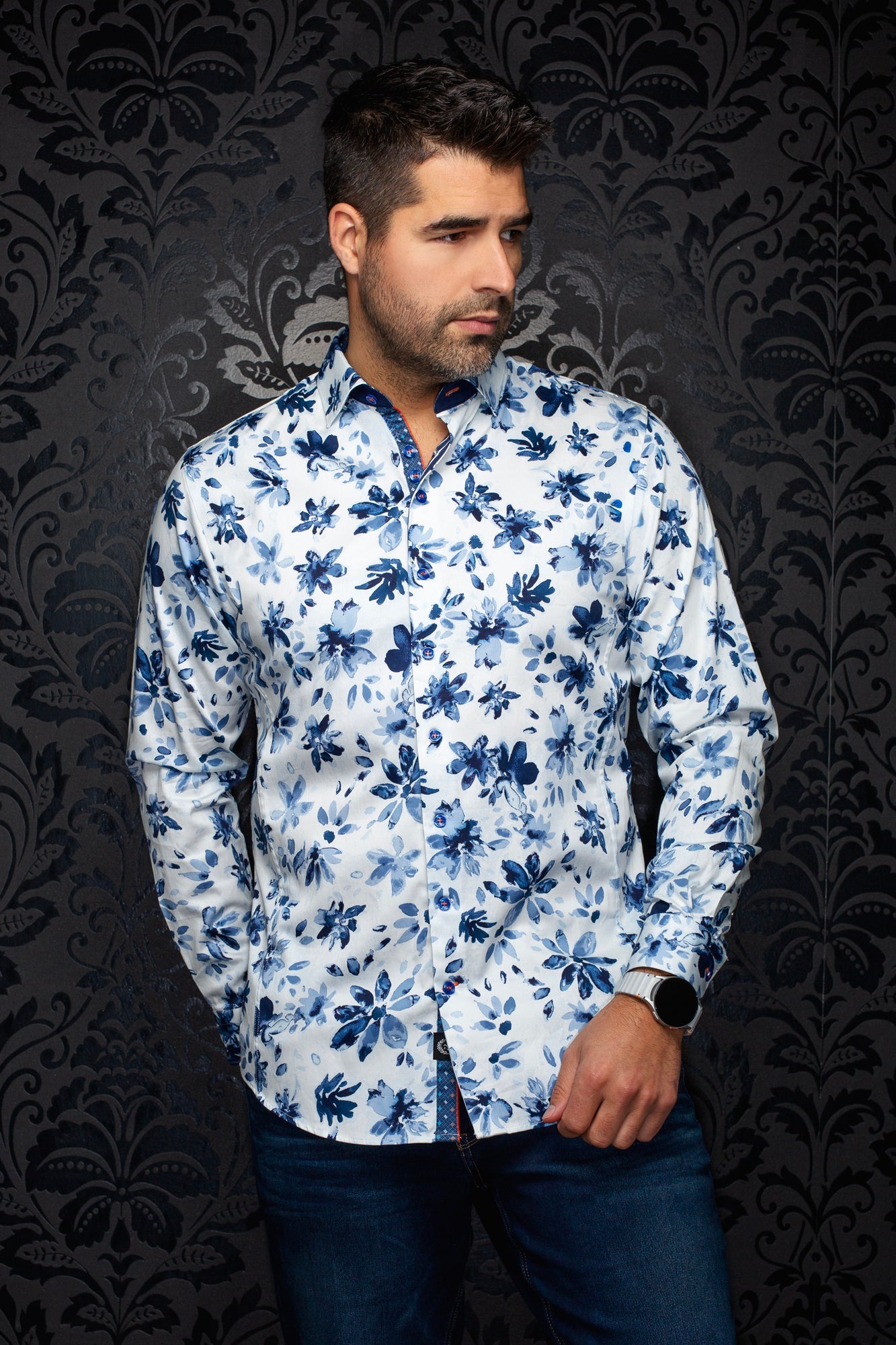 Chemise manches longues en coton extensible pour homme par Au Noir | AMARO Bleu Pâle | Machemise.ca, inventaire complet de la marque Au Noir