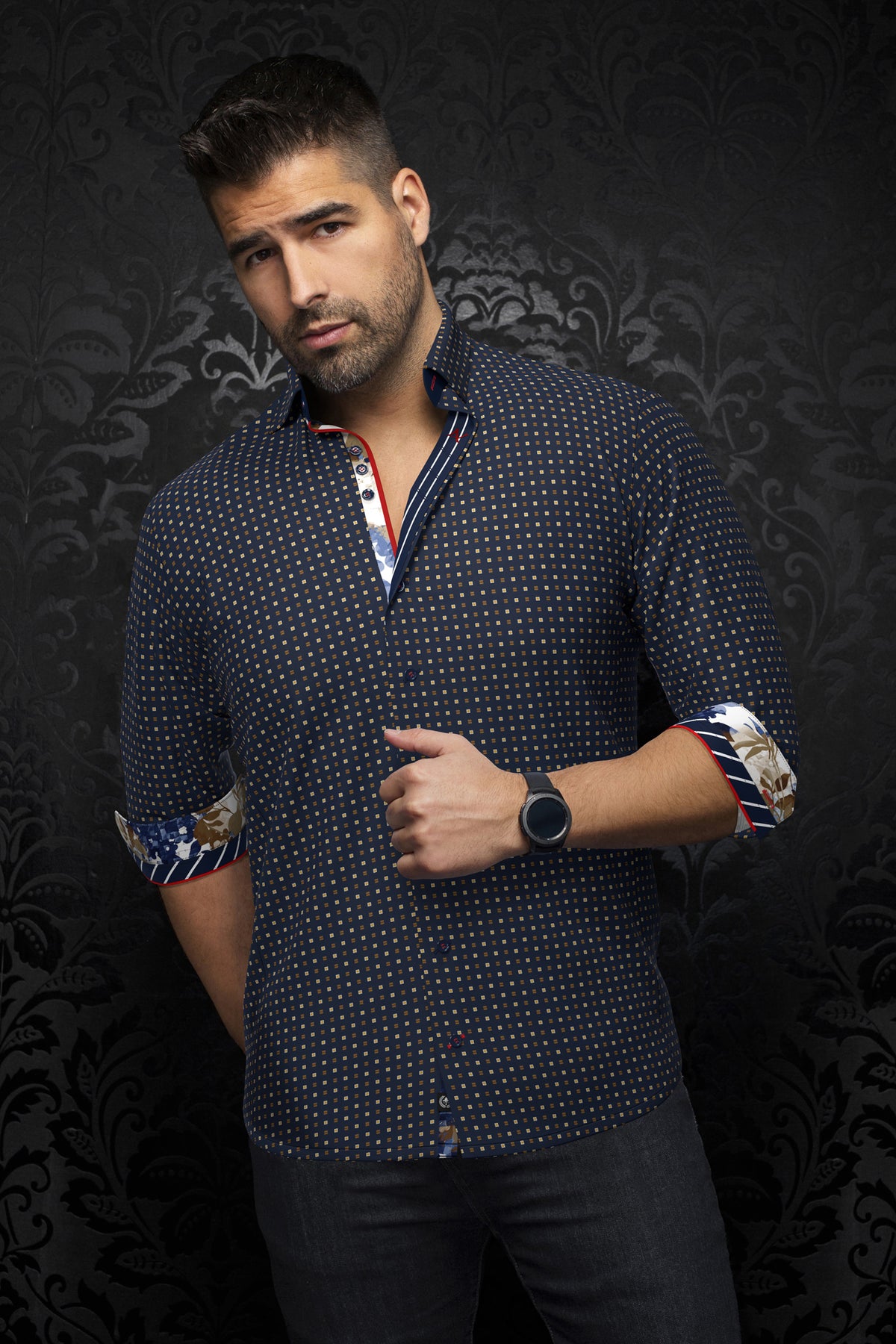 Chemise manches longues pour homme par Au Noir | ARLO Marine Tabac | Machemise, inventaire complet de la marque Au Noir