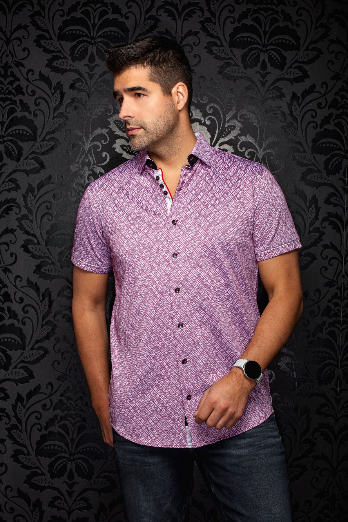 Chemise manches courtes en Knit extensible pour homme par Au Noir | ATACAMA (SS) Rouge | Machemise.ca, inventaire complet de la marque Au Noir