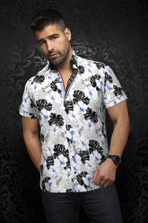 Short sleeve shirt for men by Au Noir | AXEL(SS) White Black | Menshirt, complete inventory of the Au Noir brand