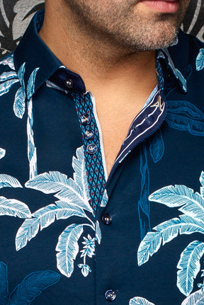 Chemise manches courtes en Knit extensible pour homme par Au Noir | AZURE (SS) Marine | Machemise.ca, inventaire complet de la marque Au Noir