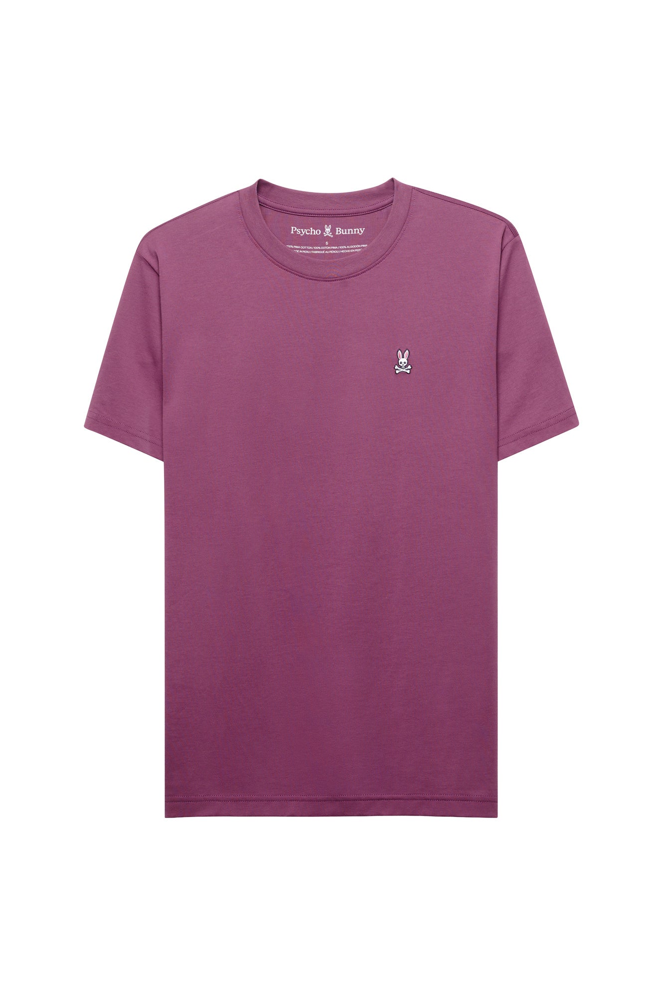 Front view of men's mauve purple short sleeve crewneck T-Shirt with small chest bunny logo by Psycho Bunny