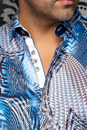 Chemise manches courtes en coton extensible pour homme par Au Noir | BADESI (SS) Bleu Pâle | Machemise.ca, inventaire complet de la marque Au Noir