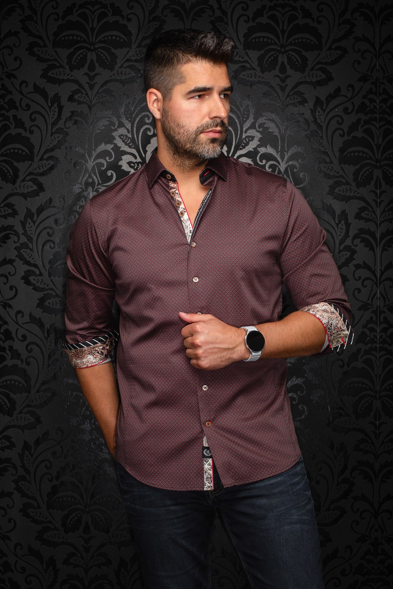 Long sleeve shirt for men by Au Noir | BANGALORE Cabernet Tobacco | Menshirt, complete inventory of the Au Noir brand