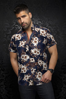 Knit short sleeve shirt for men by Au Noir | BERA(SS) Navy Tobacco | Menshirt.com, complete inventory of the Au Noir brand
