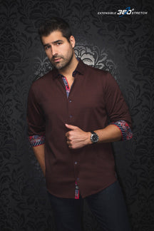 Knit long sleeve shirt for men by Au Noir | BERNADO Rust | Menshirt, complete inventory of the Au Noir brand