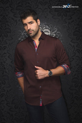 Knit long sleeve shirt for men by Au Noir | BERNADO Rust | Menshirt, complete inventory of the Au Noir brand