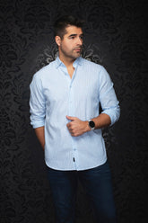 Chemise manches longues en lin pour homme par Au Noir | BERNAL Bleu | Machemise.ca, inventaire complet de la marque Au Noir