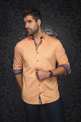 Knit long sleeve shirt for men by Au Noir | BERNADO Orange | Menshirt, complete inventory of the Au Noir brand