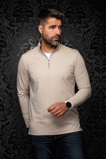 Men's beige sport jacket, front model view by Au Noir