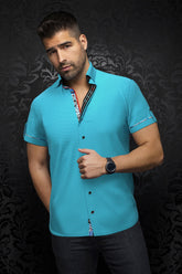 Short sleeve shirt for men by Au Noir | BOTERO(SS) Turquoise | Menshirt.com, complete inventory of the Au Noir brand