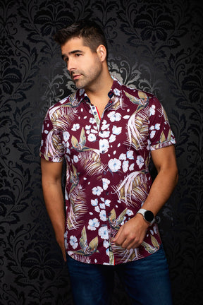 Chemise manches courtes en Knit extensible pour homme par Au Noir | BRASILIA (SS) Bourgogne | Machemise.ca, inventaire complet de la marque Au Noir